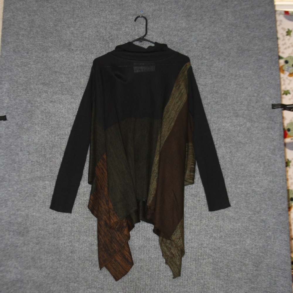 Curio New York Asymmetrical Knit Sweater‎ Womens L Black Brown Wool Blend Drape